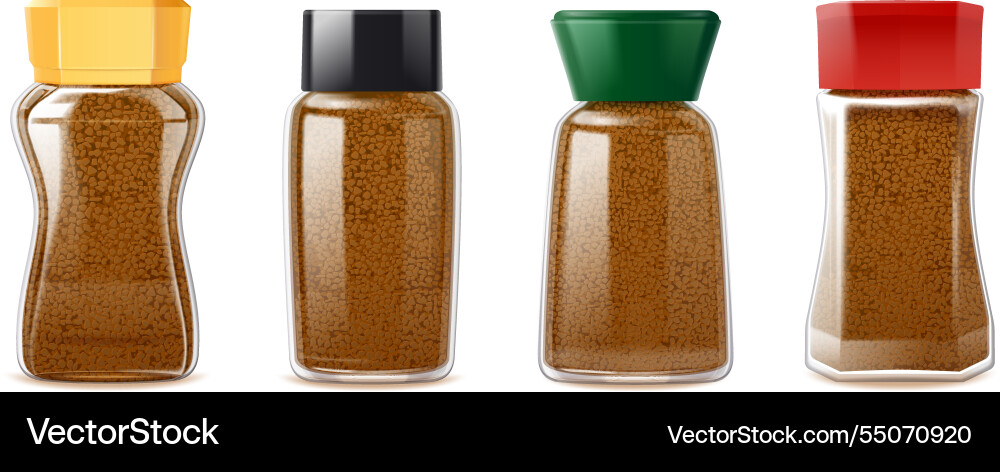 Instant coffee jar realistic glass jars Instant coffee jar realistic glass jars vector image