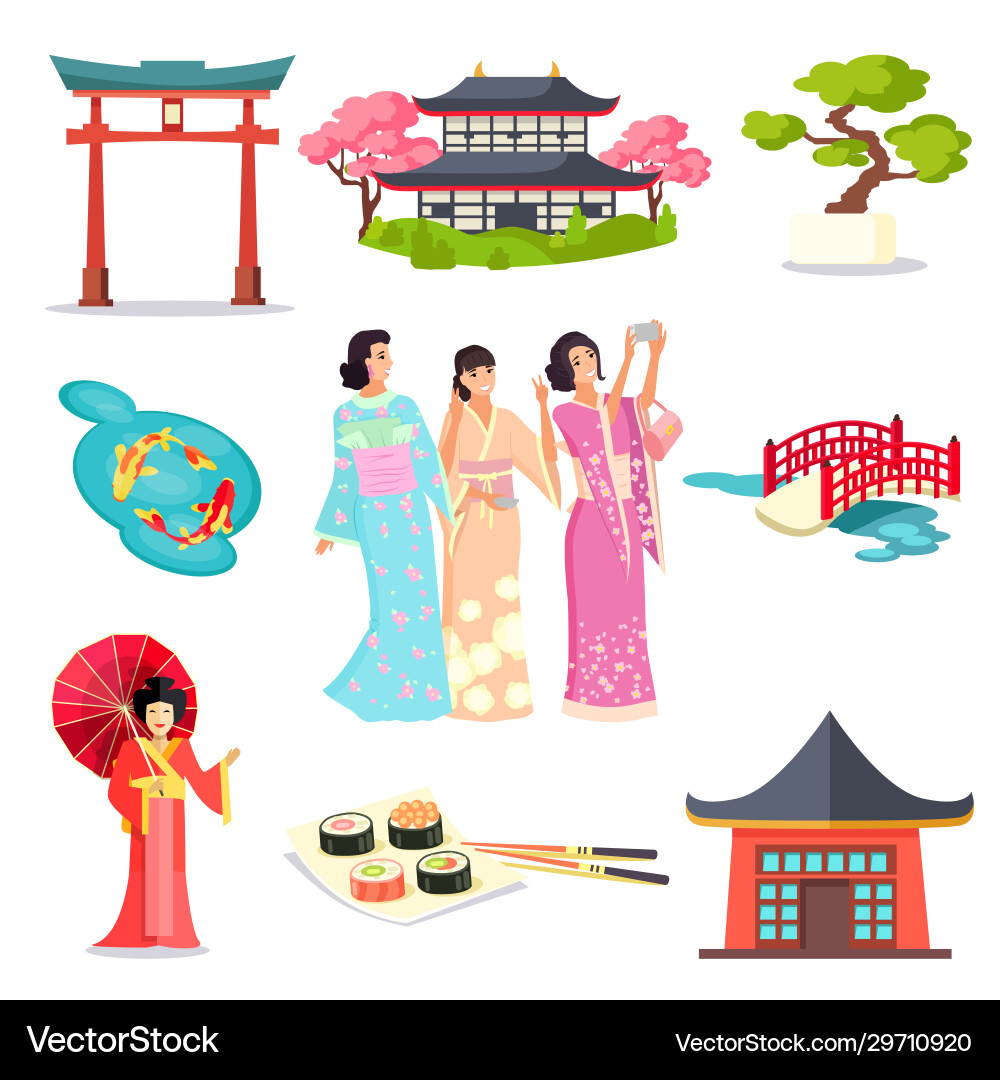 Japanese Geisha & Torii Gate Vector Image
