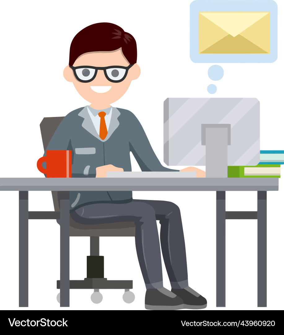 Man Working on Computer vector image
