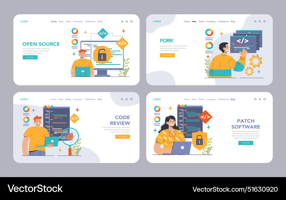 Open source web banner or landing page set Open source web banner or landing page set vector image