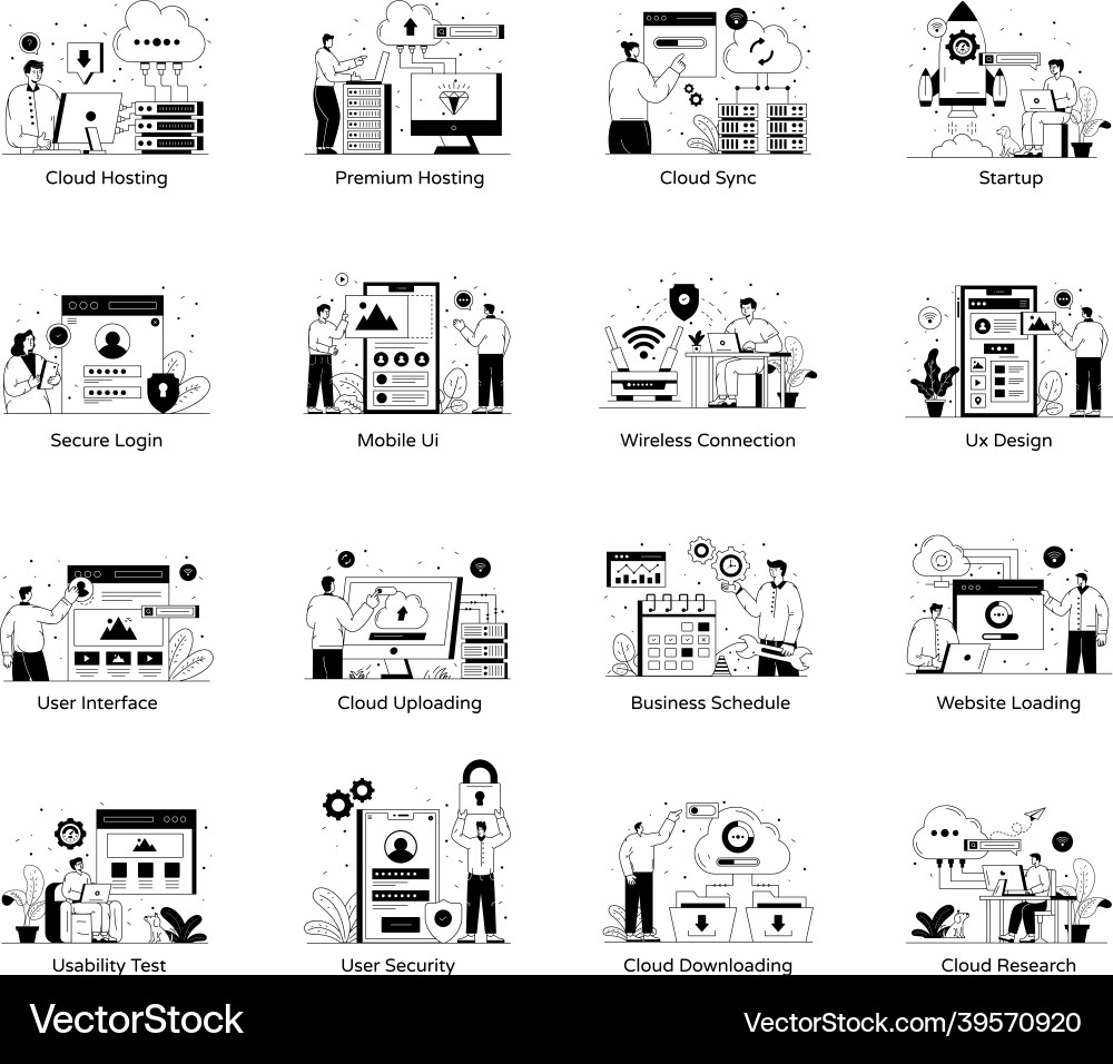 Pack of web hosting solid vector image
