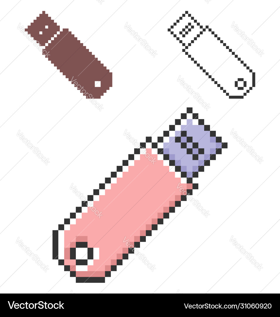 Pixel icon usb device in three variants fully Pixel icon usb device in three variants fully vector image
