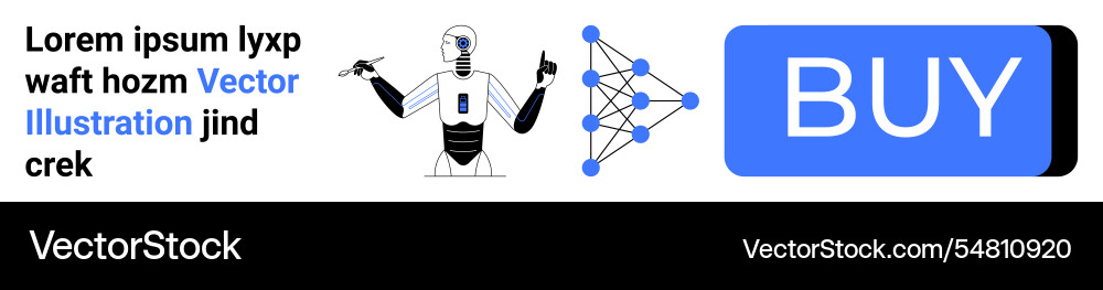 Robot neural network diagram and buy button Robot neural network diagram and buy button vector image