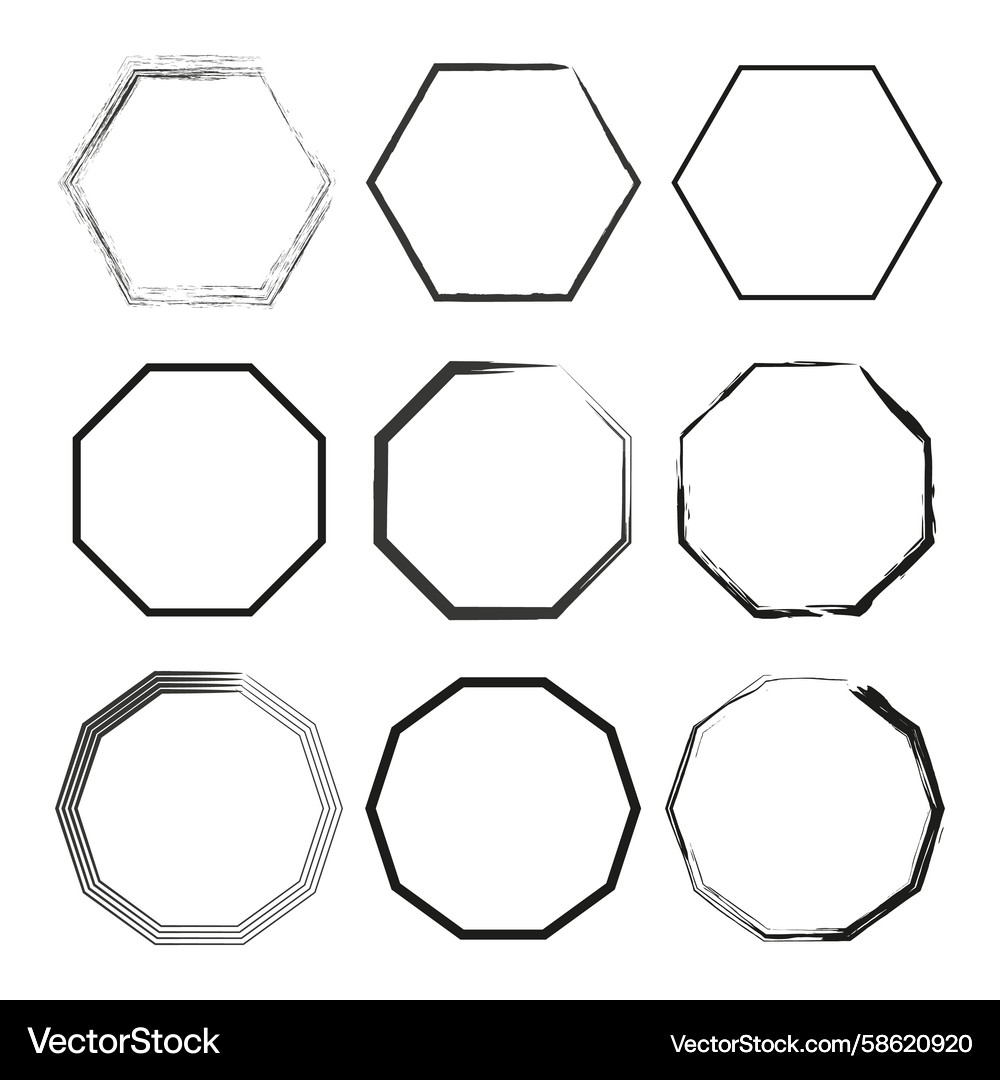 Set hexagon shapes polygonal frames collection Vector Image
