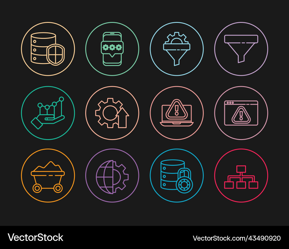 Set line hierarchy organogram chart browser Vector Image