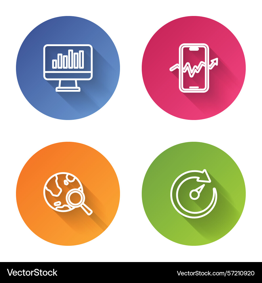 Set line monitor with graph chart mobile stock Set line monitor with graph chart mobile stock vector image