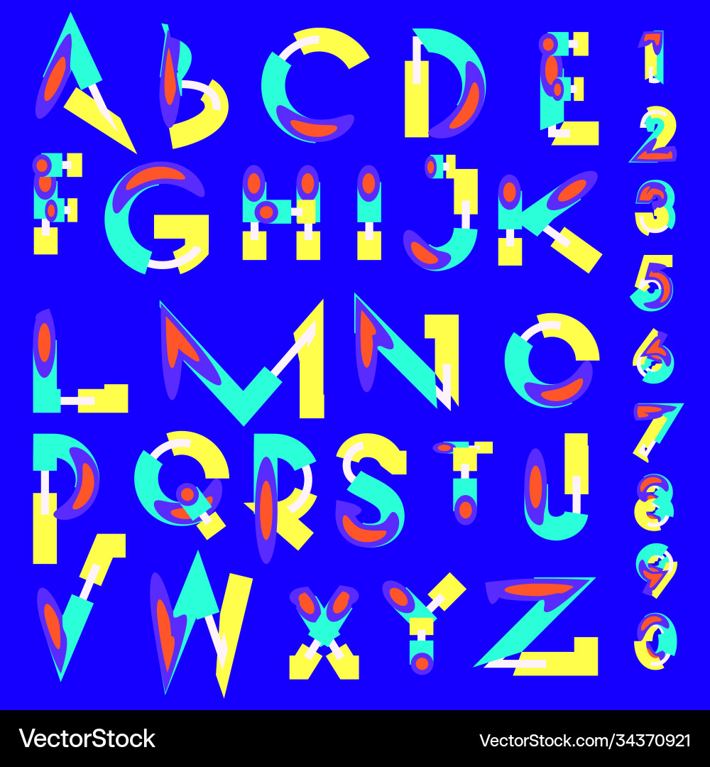 Abstract colorful font and alphabet vector image
