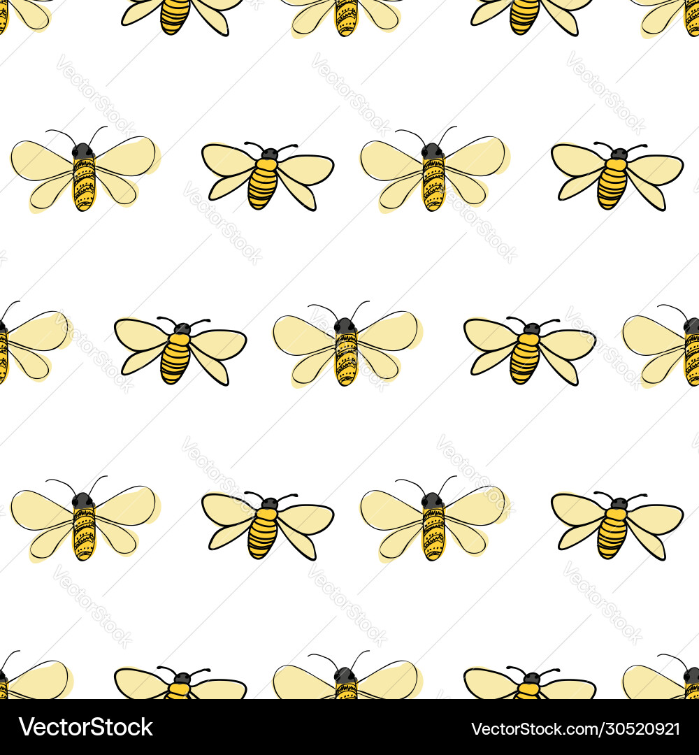 Bees in a row seamless repeat on white Bees in a row seamless repeat on white vector image