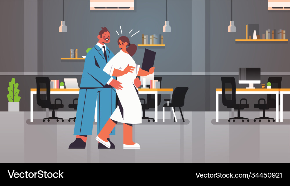 Businessman molesting female employee sexual Businessman molesting female employee sexual vector image