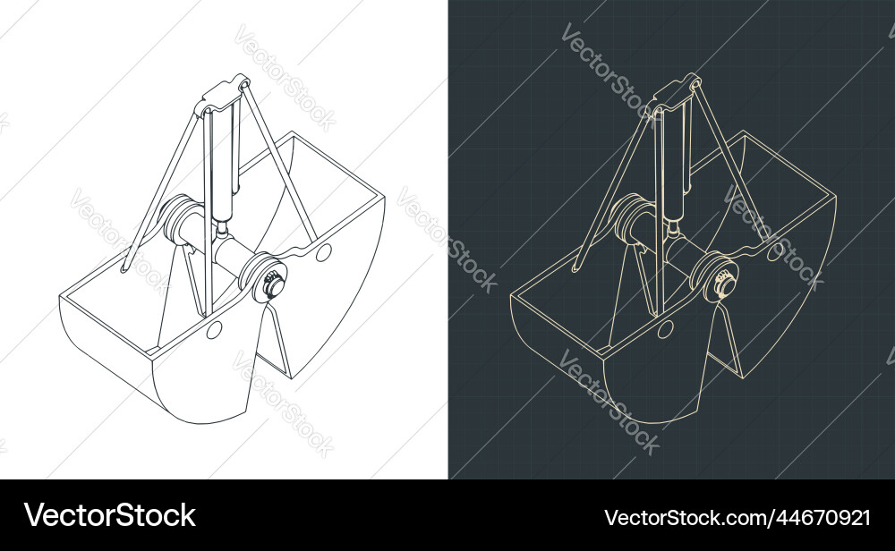 Clamshell digging bucket isometric blueprints vector image