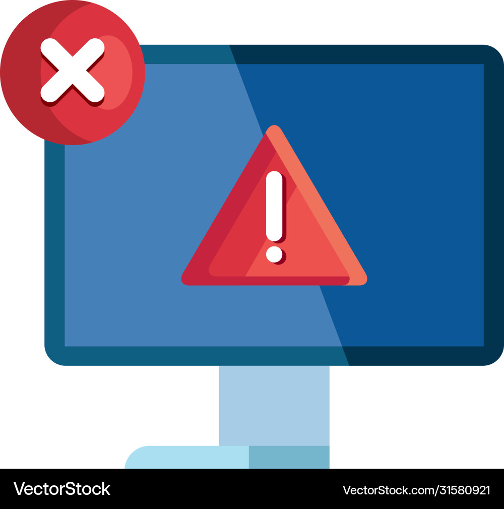 Computer with warning notification icon vector image