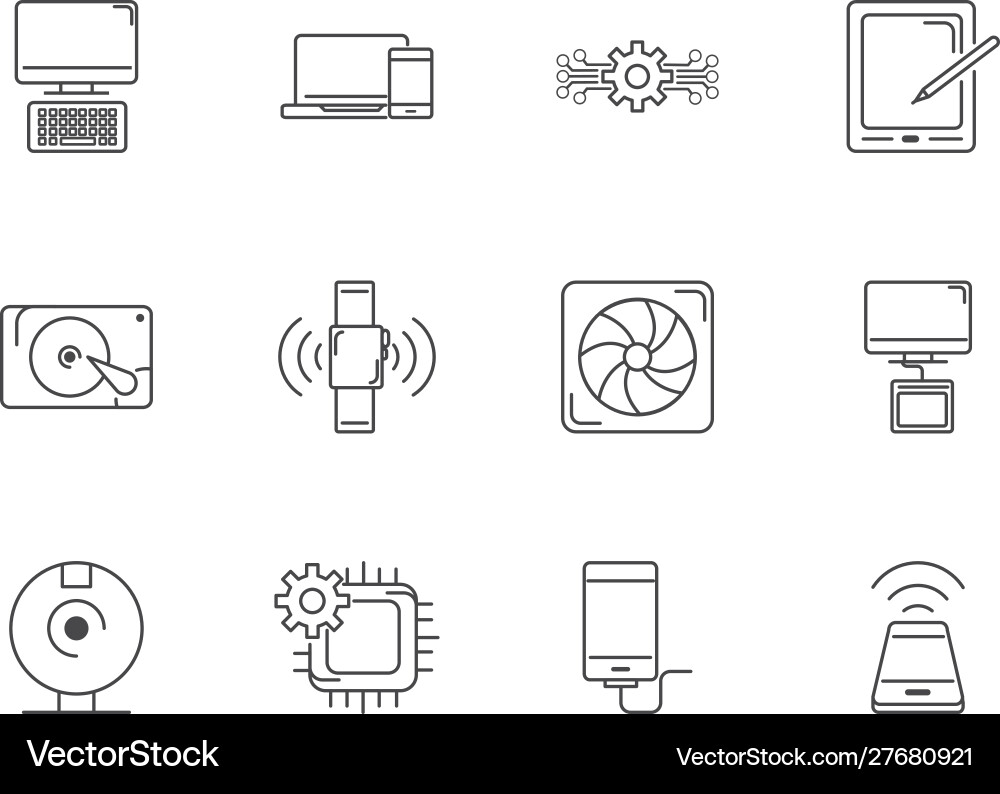 Digital tech circuit board icons set line vector image