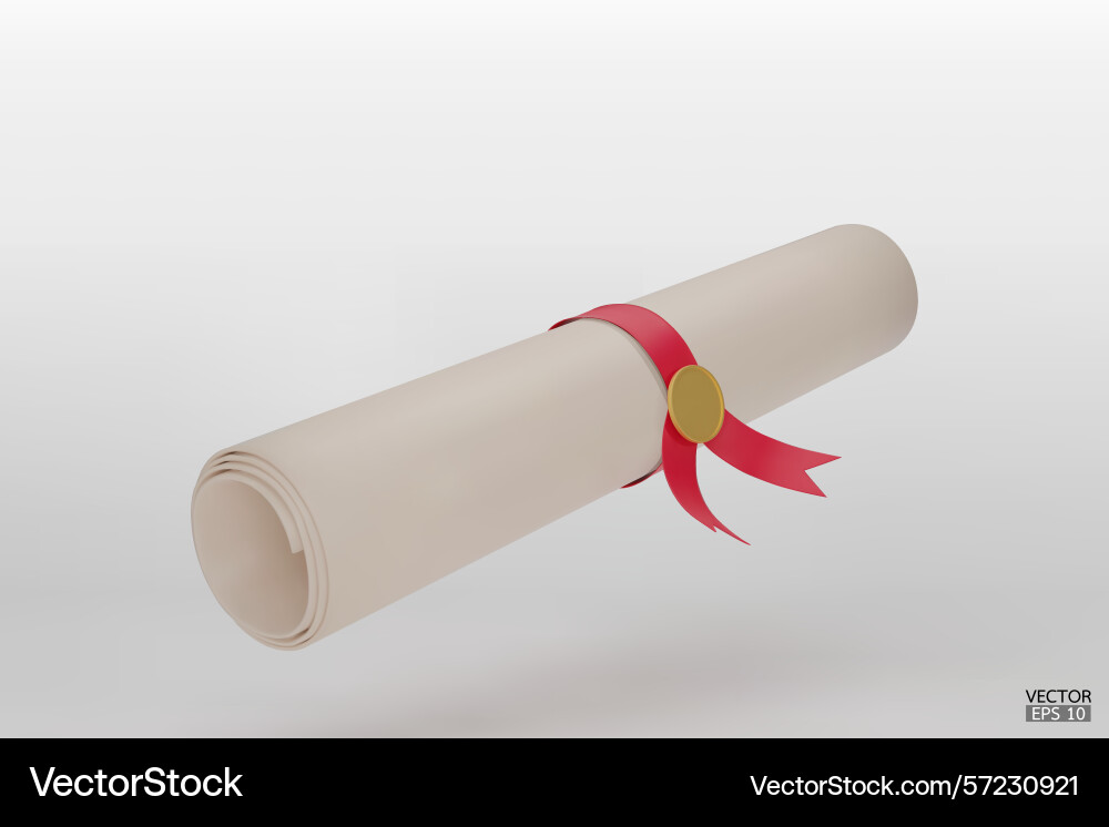 Diploma close up of paper scroll with red ribbon Diploma close up of paper scroll with red ribbon vector image