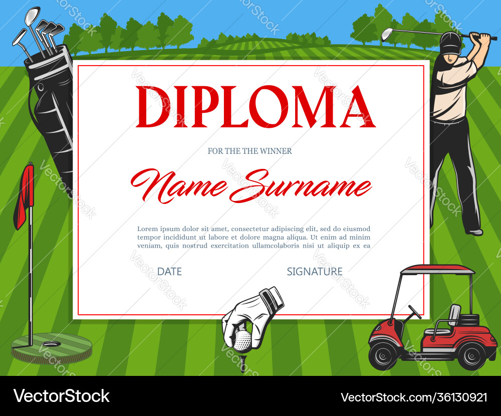 Diploma for winner golf tournament certificate Diploma for winner golf tournament certificate vector image