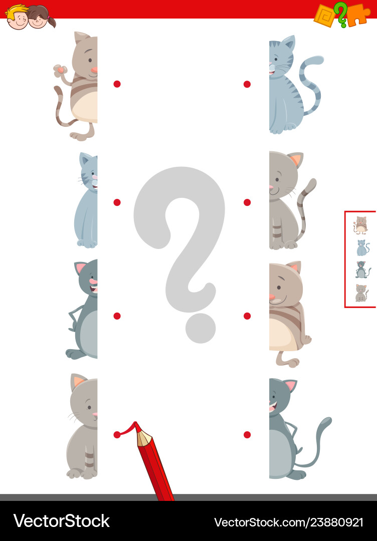 Join halves of cat characters activity game Join halves of cat characters activity game vector image