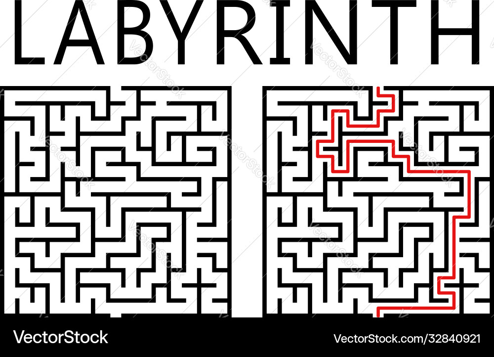Labyrinth with solution on white background Labyrinth with solution on white background vector image