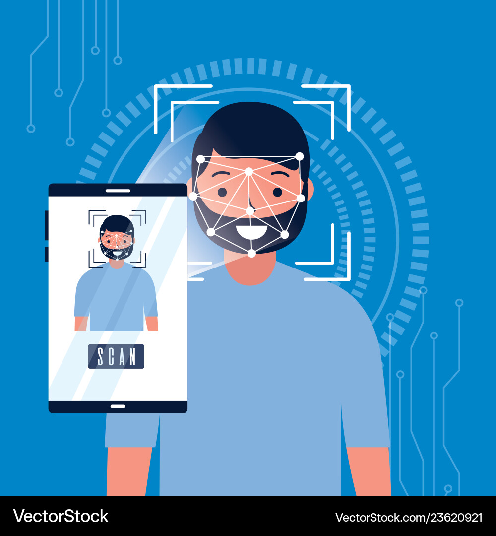 Man face scan biometric digital technology Man face scan biometric digital technology vector image