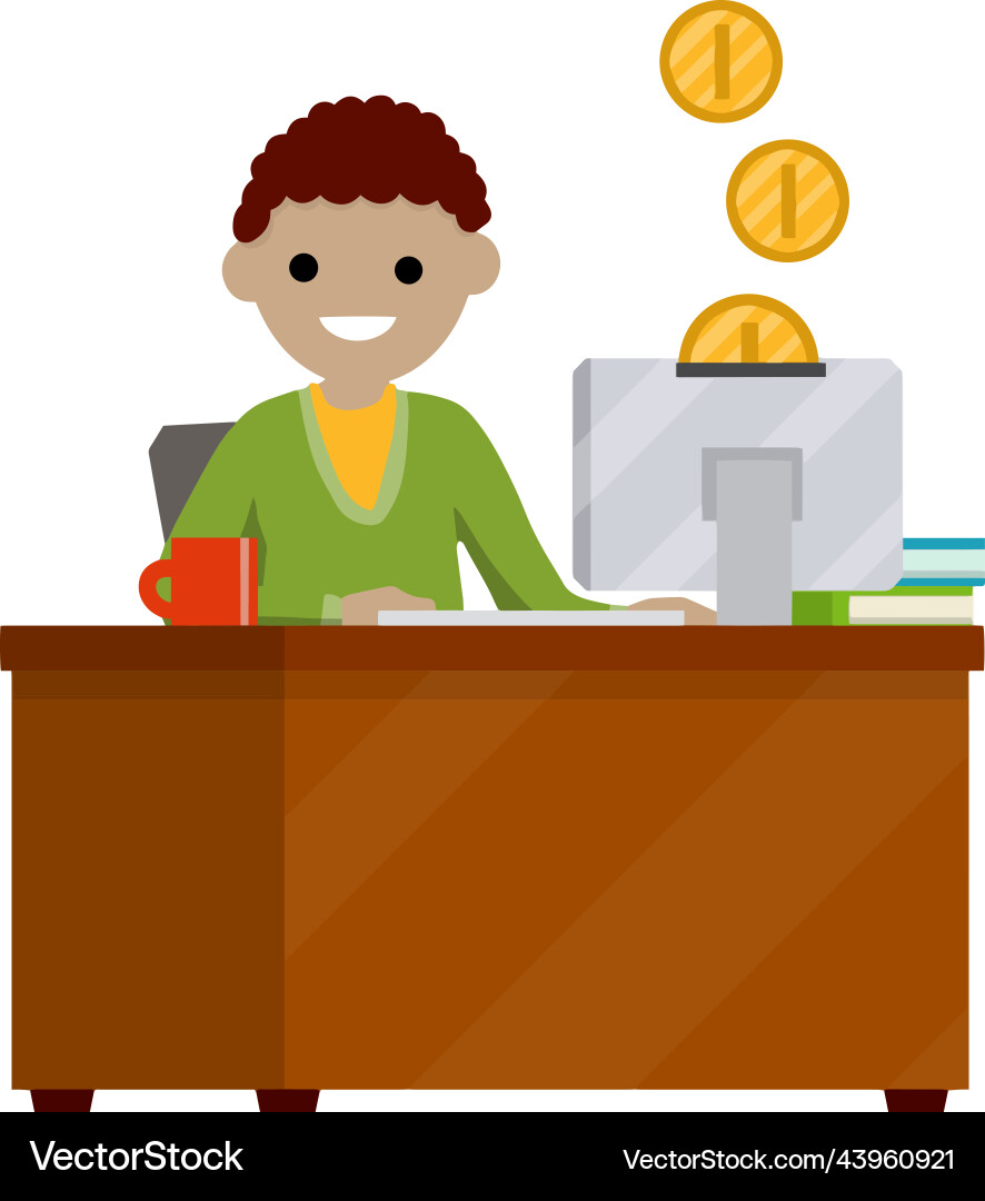 Man sit at table with computer Man sit at table with computer vector image