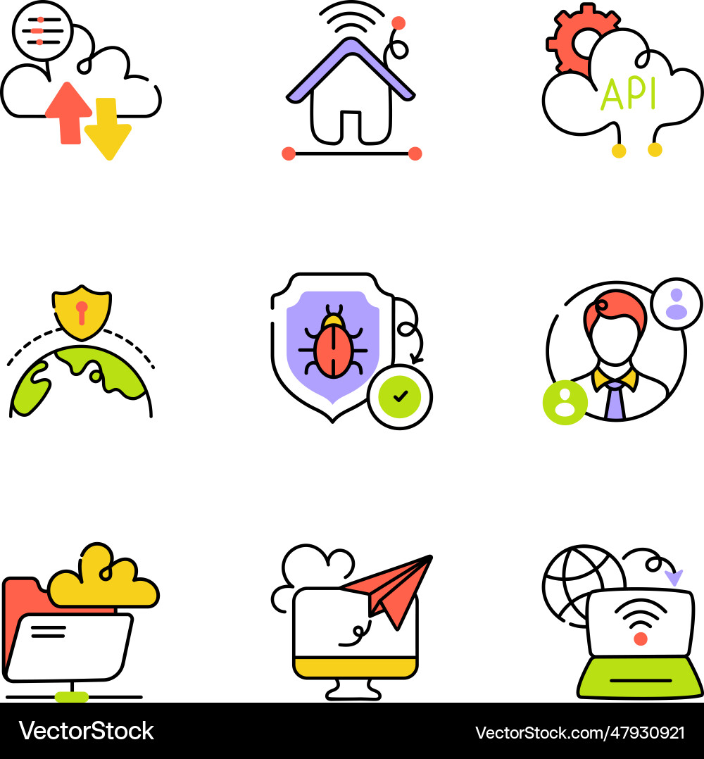 Modern pack of secure networking drawing icons vector image