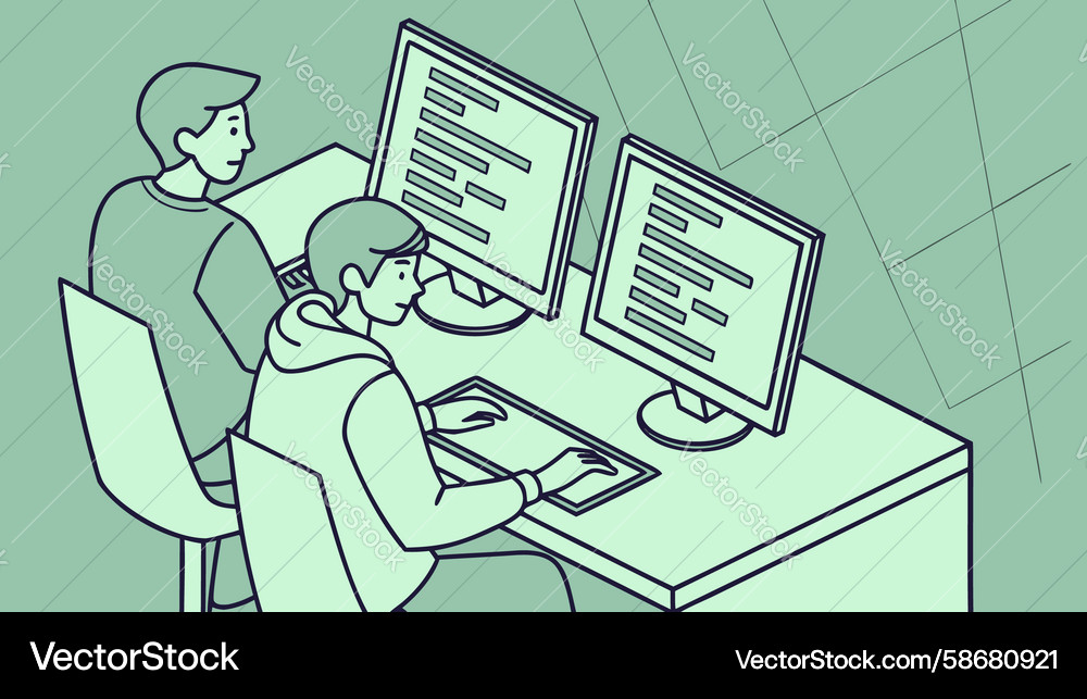 Network security engineers monitoring systems Vector Image