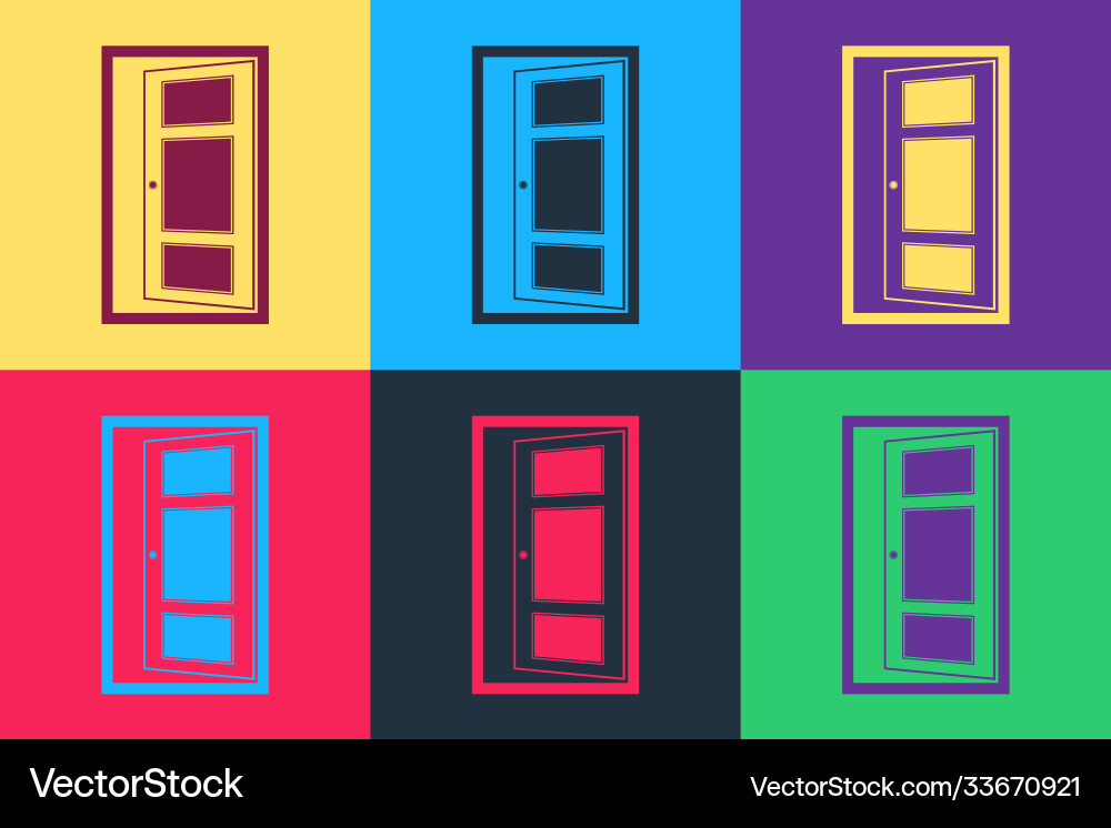 Pop art open door icon isolated on color Vector Image