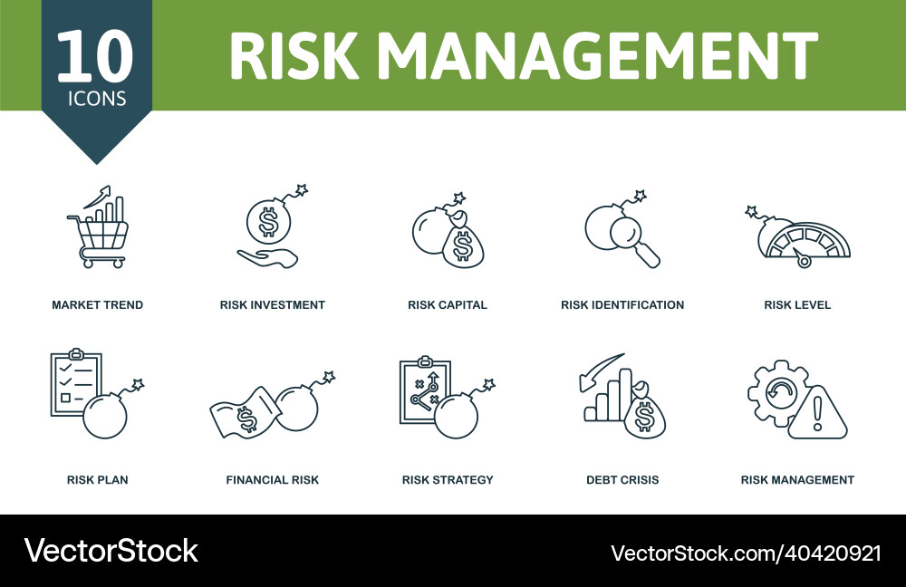 Risk management icon set collection of simple Vector Image