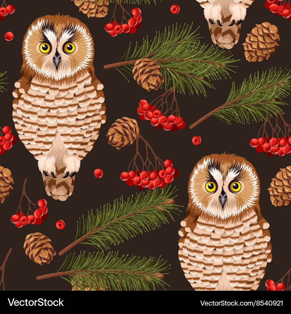Rowan and Fir Branch Pattern Vector Image