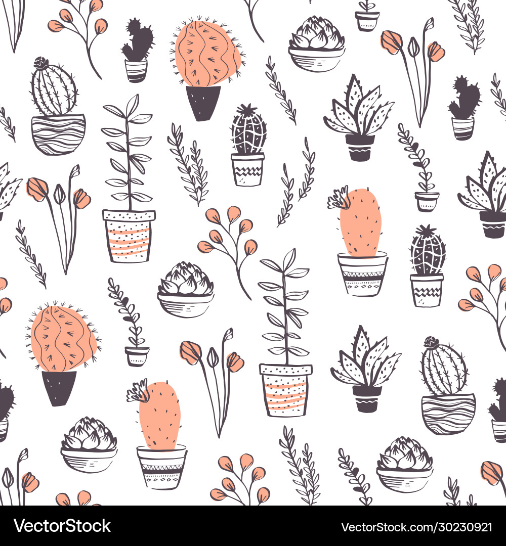 Seamless pattern with cactus succulent aloe Vector Image