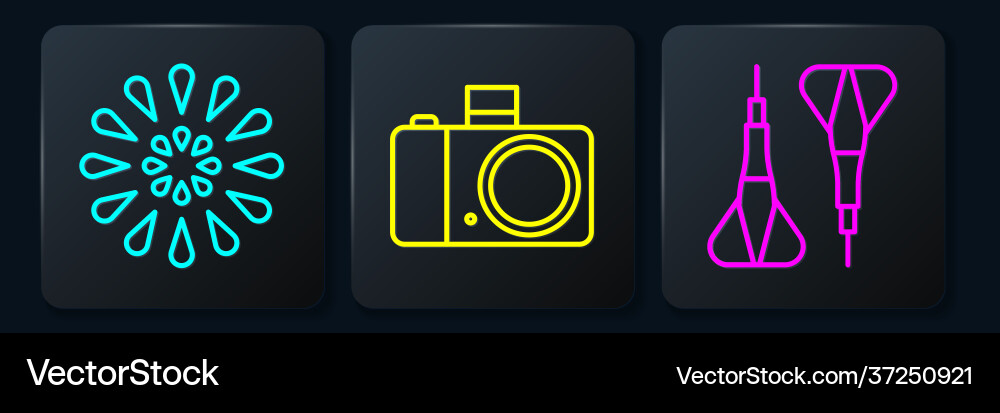 Set line firework dart arrow and photo camera Set line firework dart arrow and photo camera Vector Image