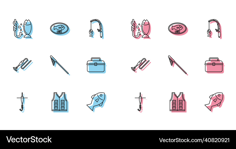 Set line fishing hook and float jacket net case Vector Image
