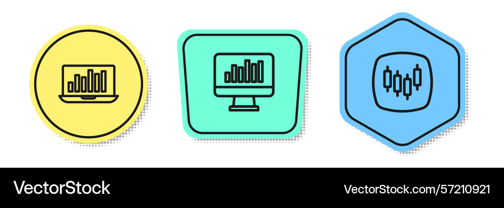 Set line laptop with graph chart monitor Set line laptop with graph chart monitor vector image