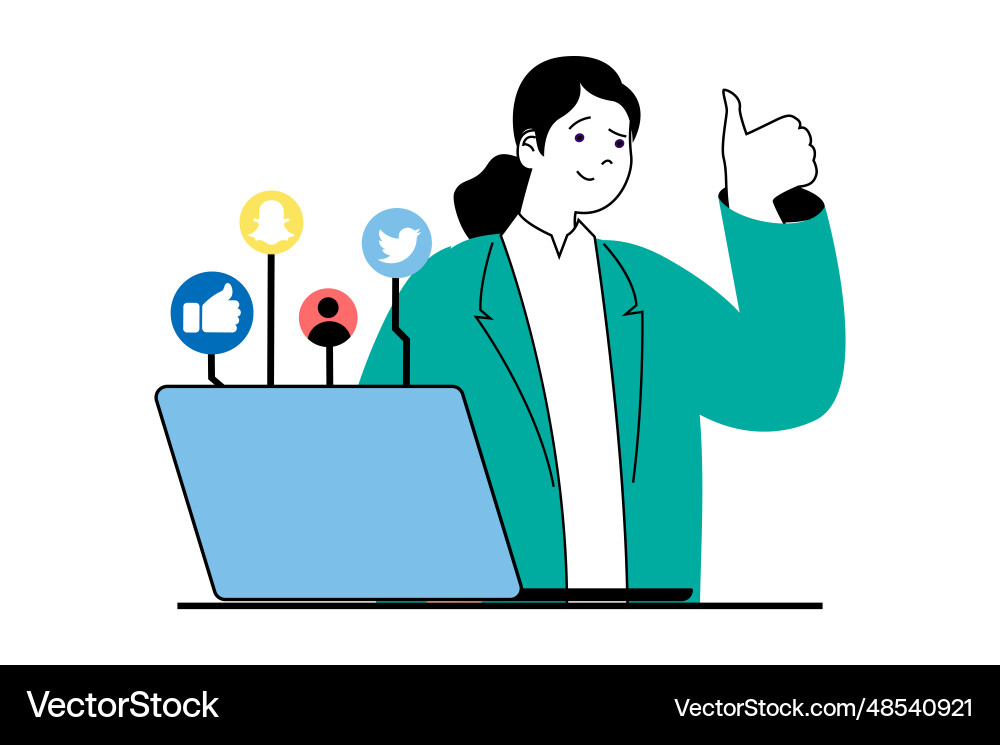 Social media marketing concept with people scene Social media marketing concept with people scene vector image