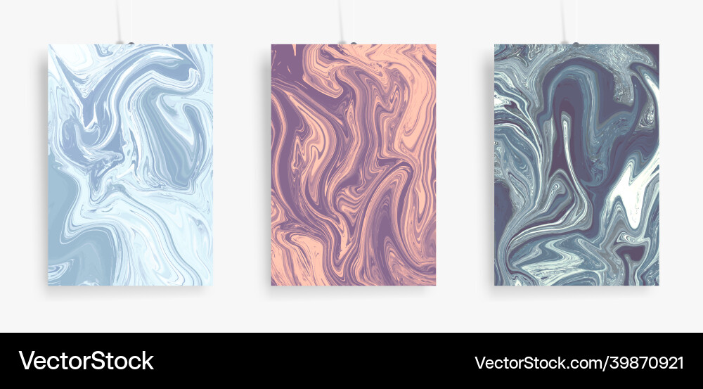 Three paintings with marbling colorful fluid Three paintings with marbling colorful fluid vector image