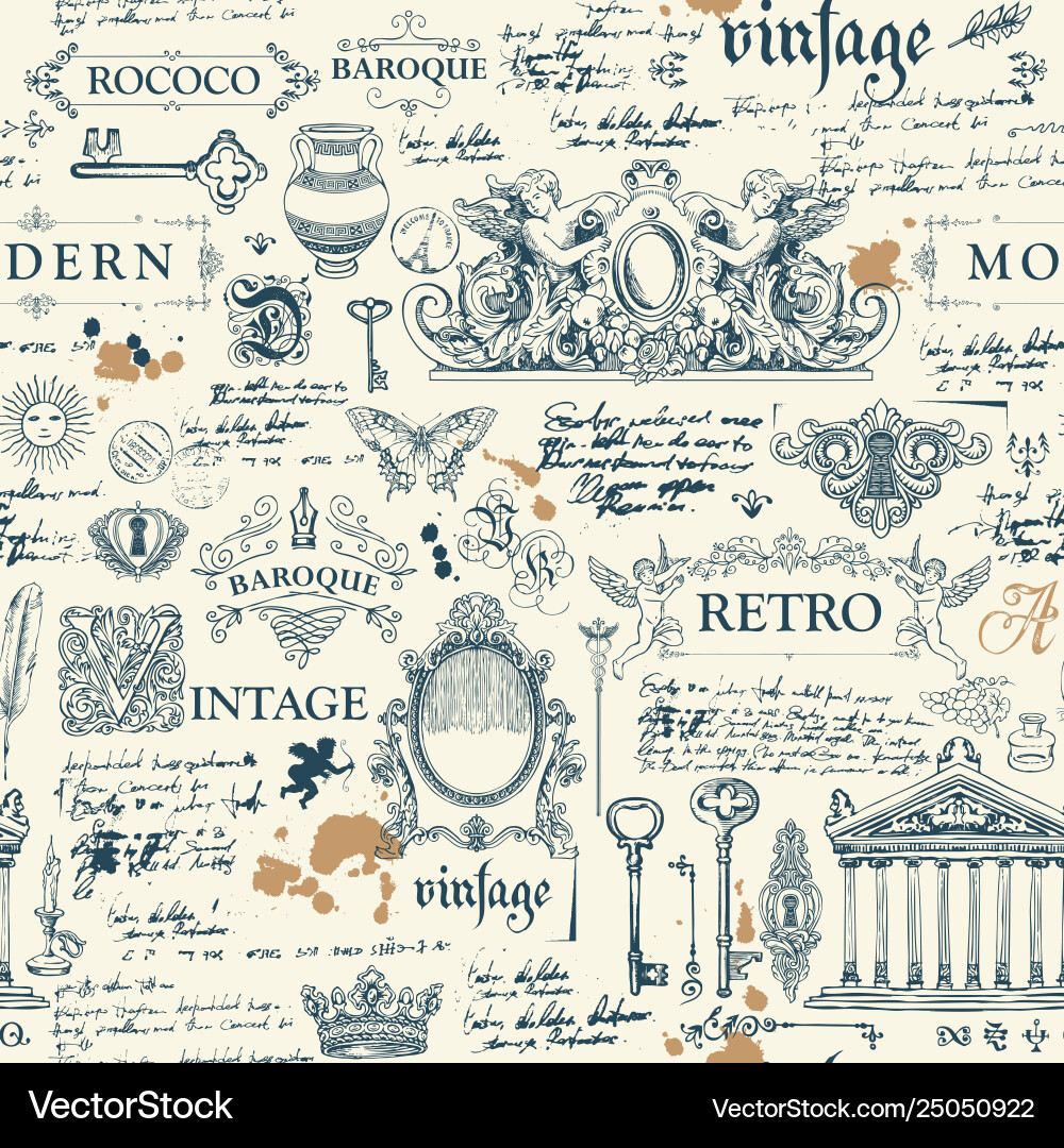 Abstract seamless pattern with sketches and notes Abstract seamless pattern with sketches and notes vector image