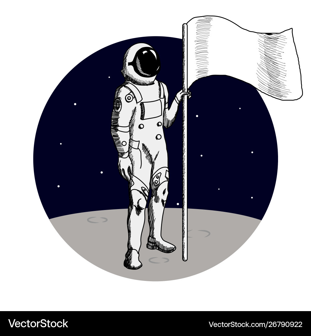 Astronaut standing on the planet with flag Astronaut standing on the planet with flag vector image