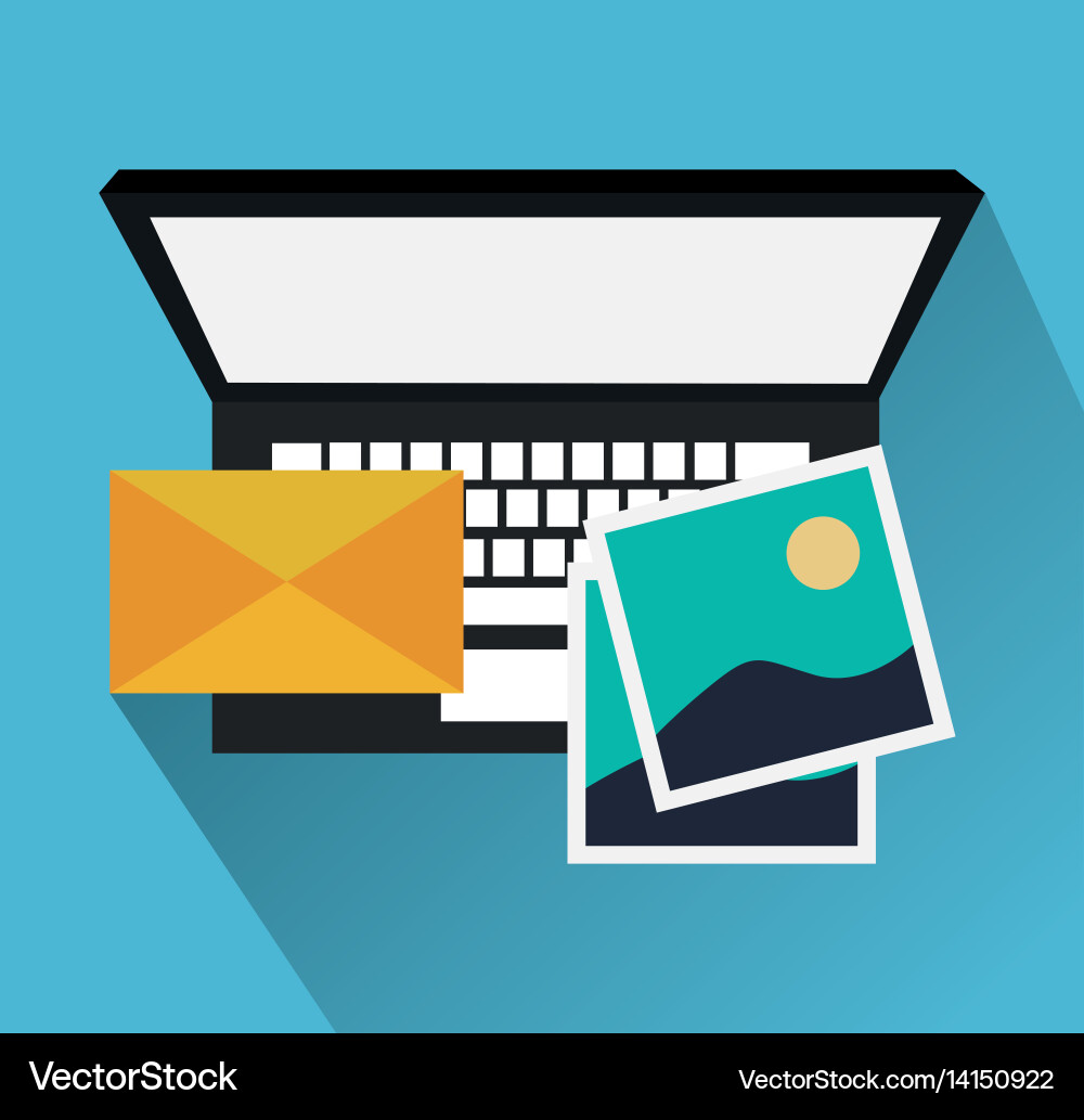 Computer with instant messaging related icons vector image