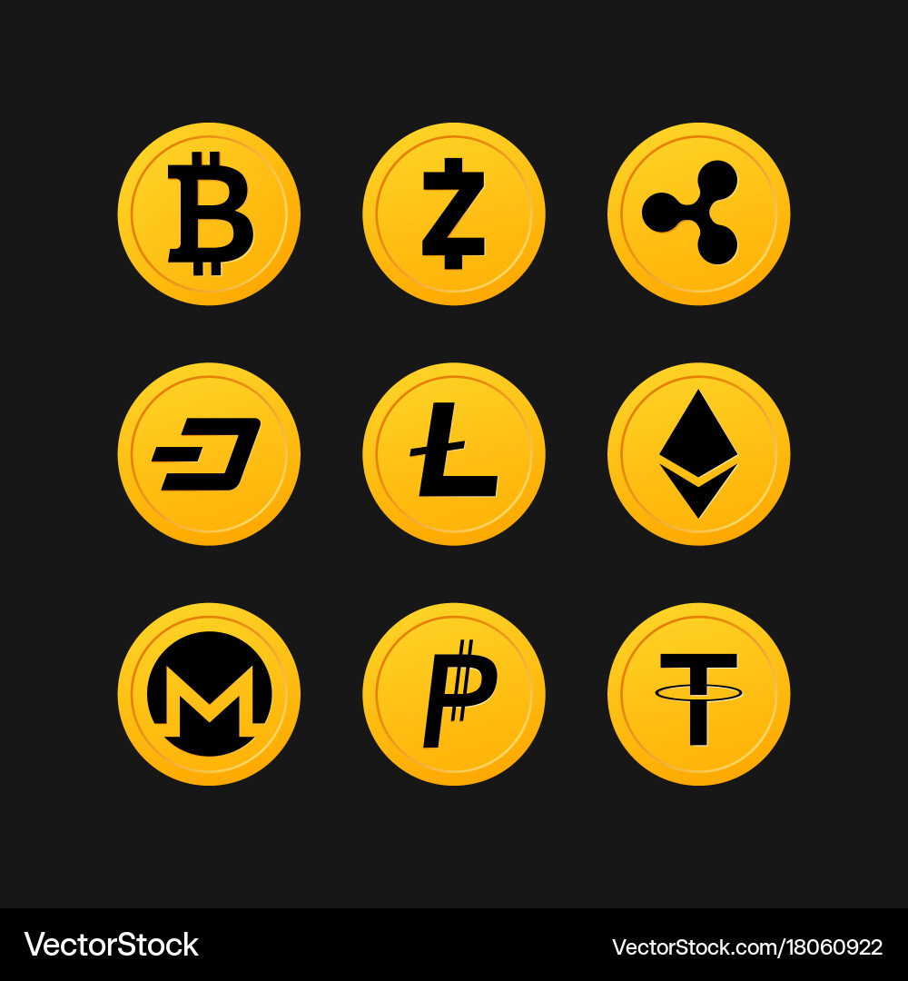 Cryptocurrency symbols set – Royalty-Free Vector | VectorStock