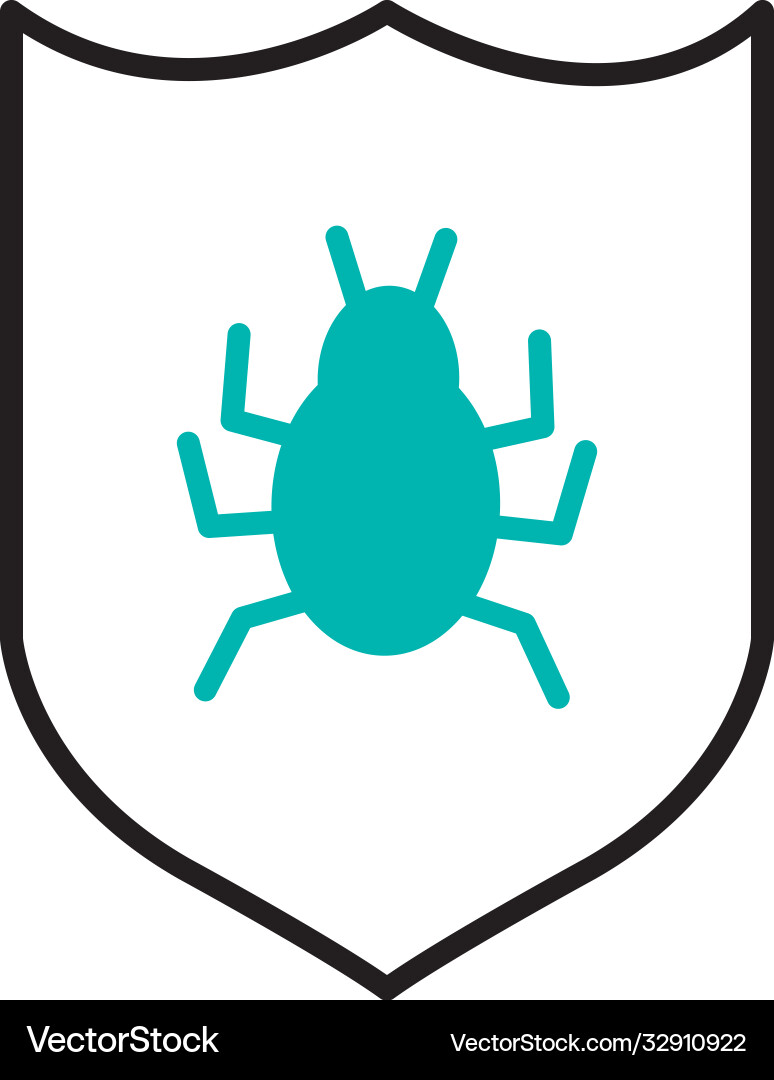 Cyber security concept shield with bug icon half vector image