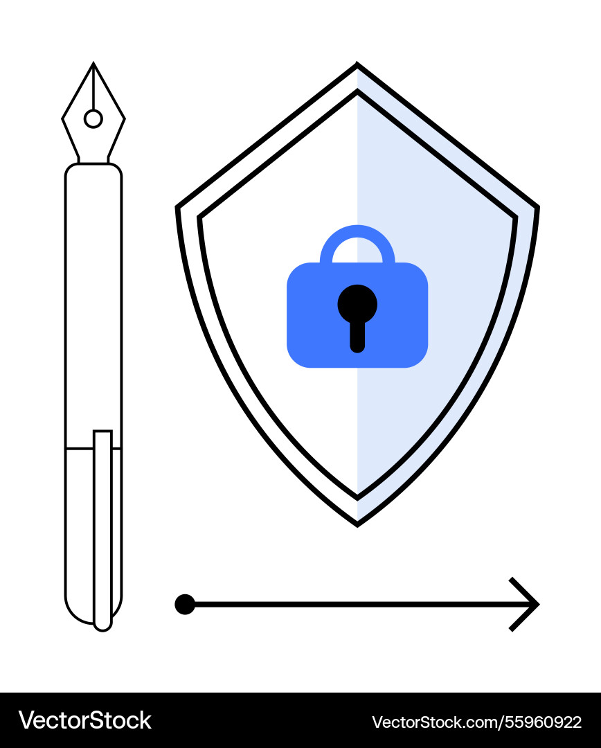 Cybersecurity and data protection shield with lock Cybersecurity and data protection shield with lock Vector Image