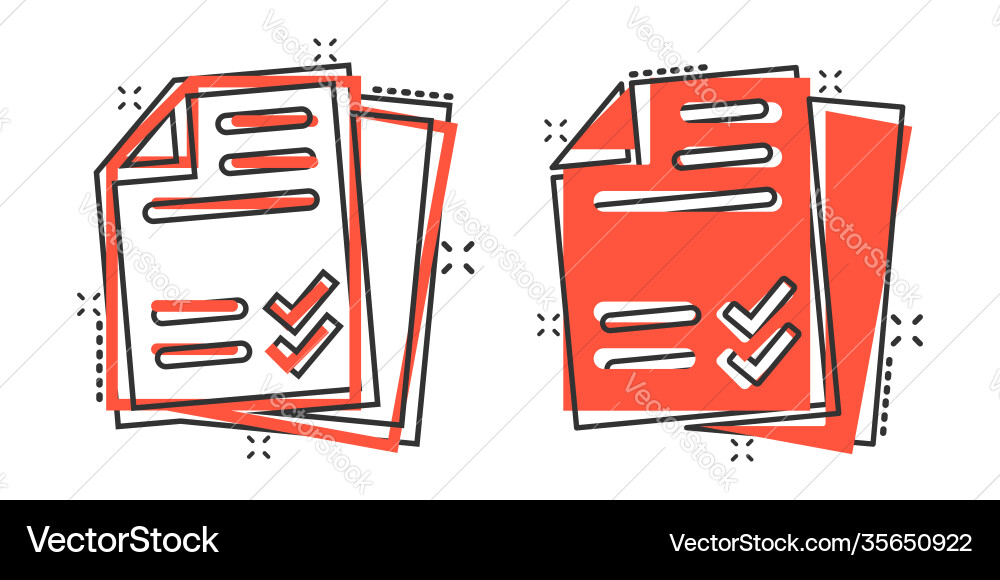 Document checklist icon in comic style report Document checklist icon in comic style report Vector Image