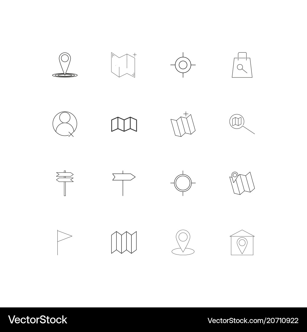 Maps and navigation simple linear icons set vector image