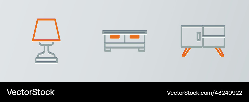 Set line chest of drawers table lamp and icon Set line chest of drawers table lamp and icon vector image
