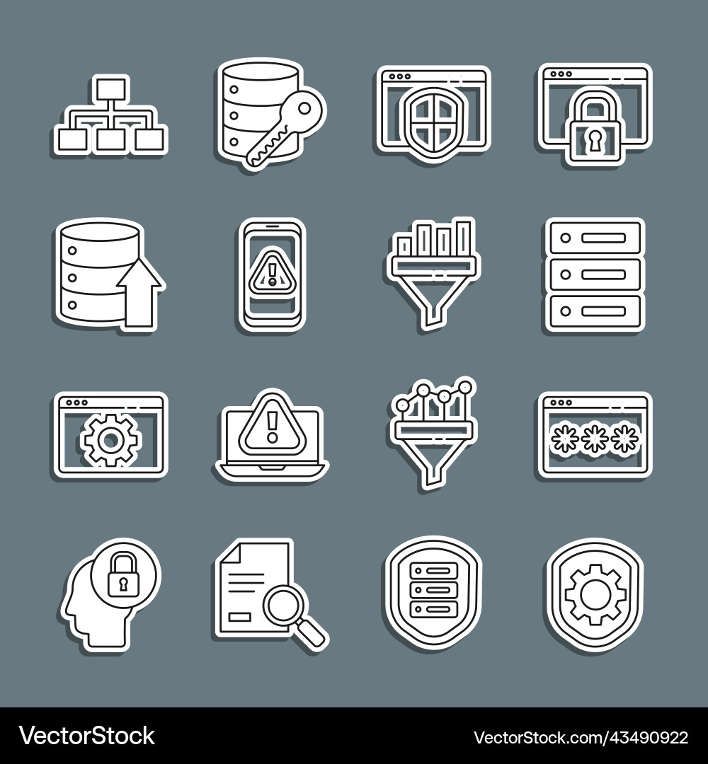 Set line shield with settings gear password Set line shield with settings gear password vector image