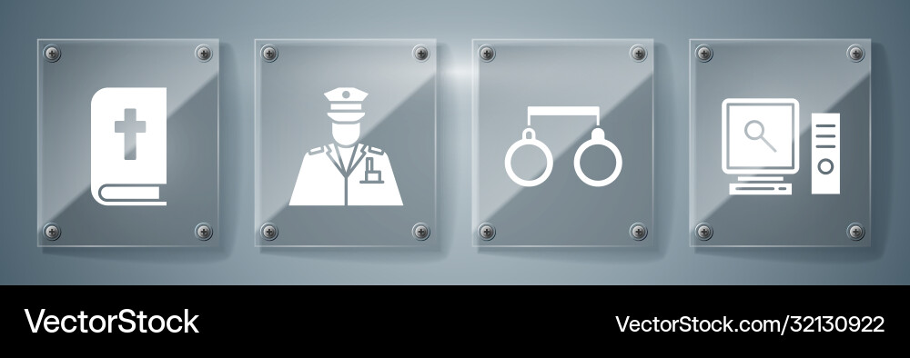 Set search on computer screen handcuffs police Vector Image