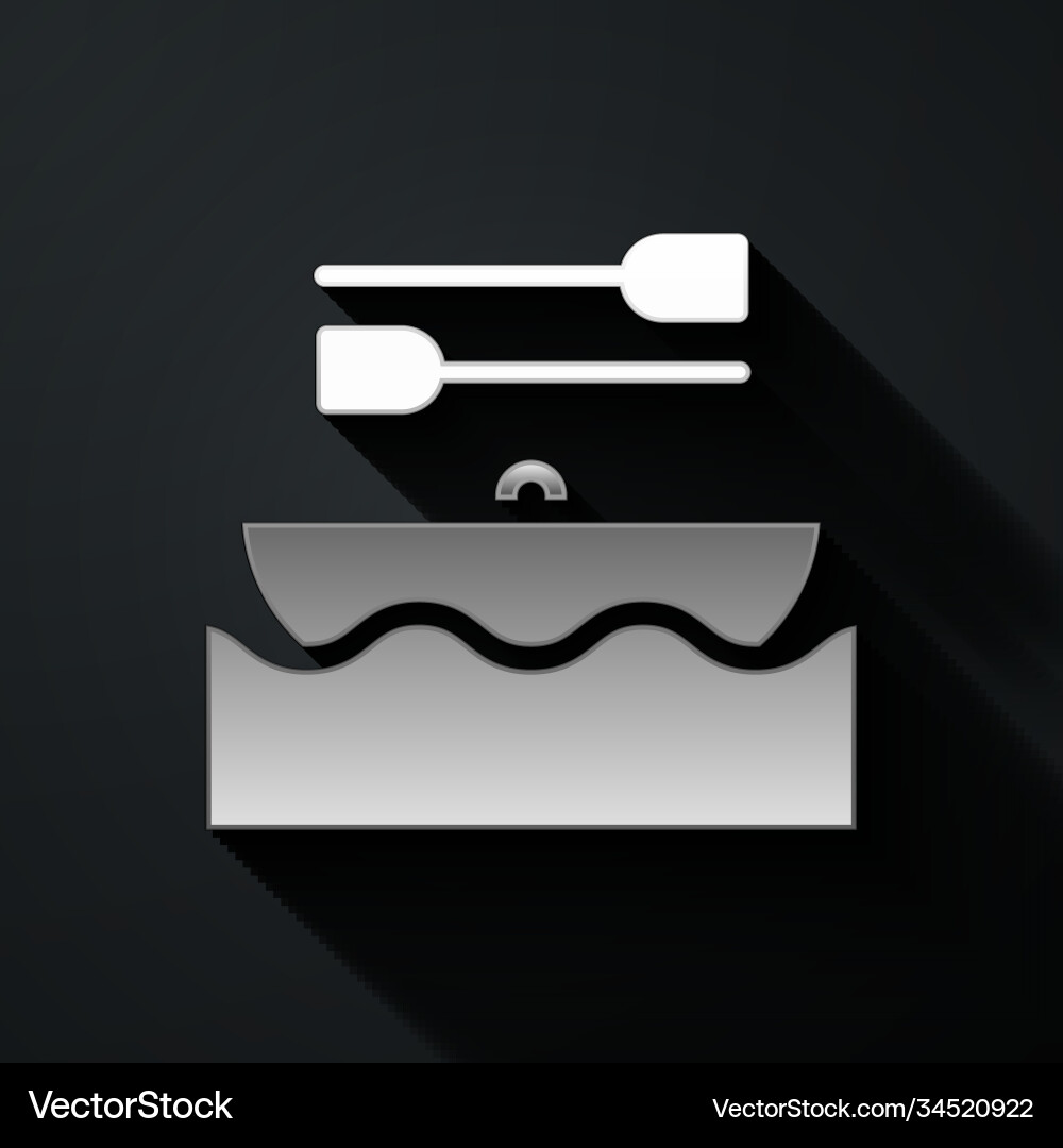 Silver boat with oars icon isolated on black Silver boat with oars icon isolated on black vector image