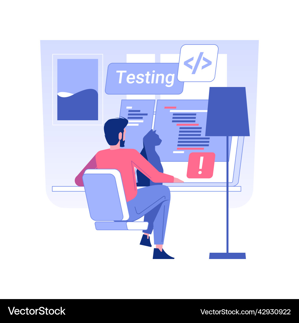 Software Tester with Cat - Remote Work vector image