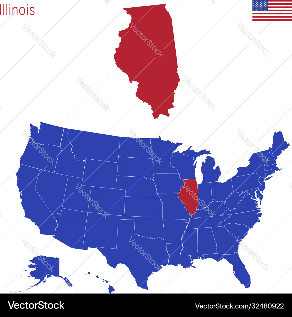 State illinois is highlighted in red map State illinois is highlighted in red map vector image