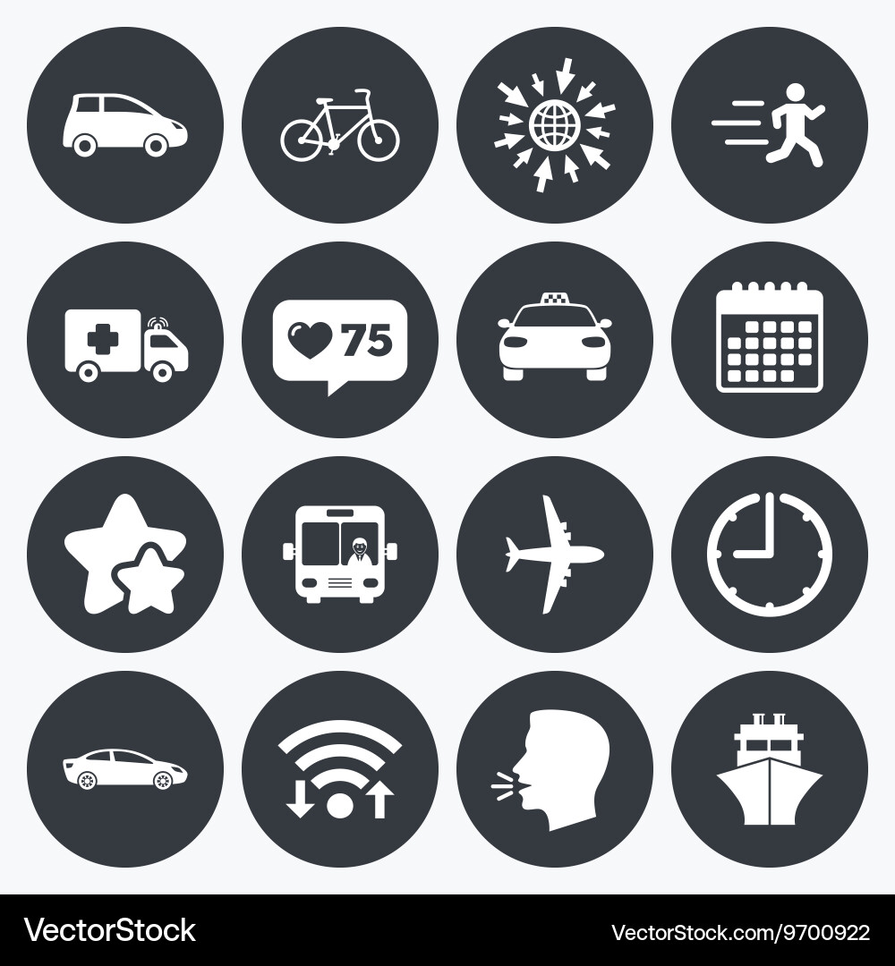Transport Icons: Cars, Bikes, Buses & Taxis Vector Image