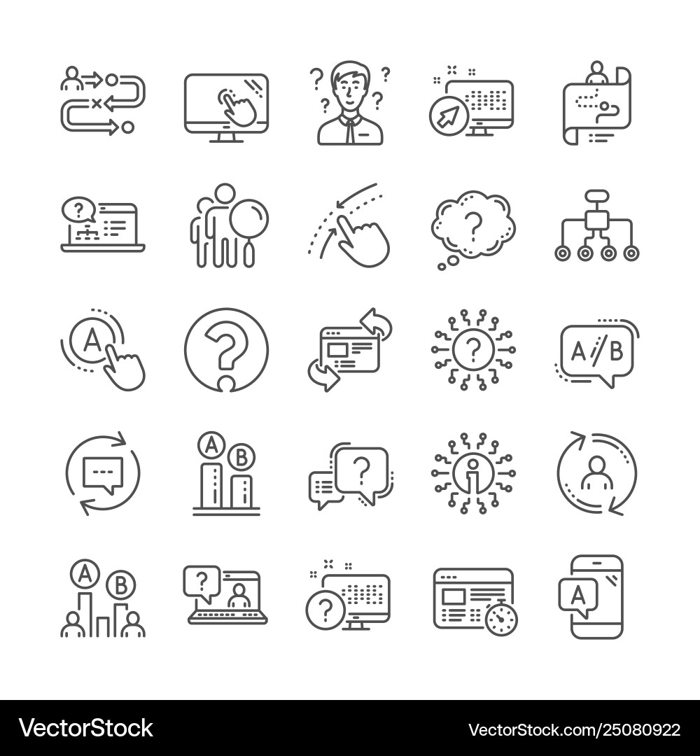 Ux line icons set ab testing journey path map Ux line icons set ab testing journey path map vector image