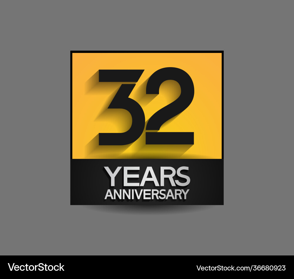 32 years anniversary in square yellow and black – Free Vector